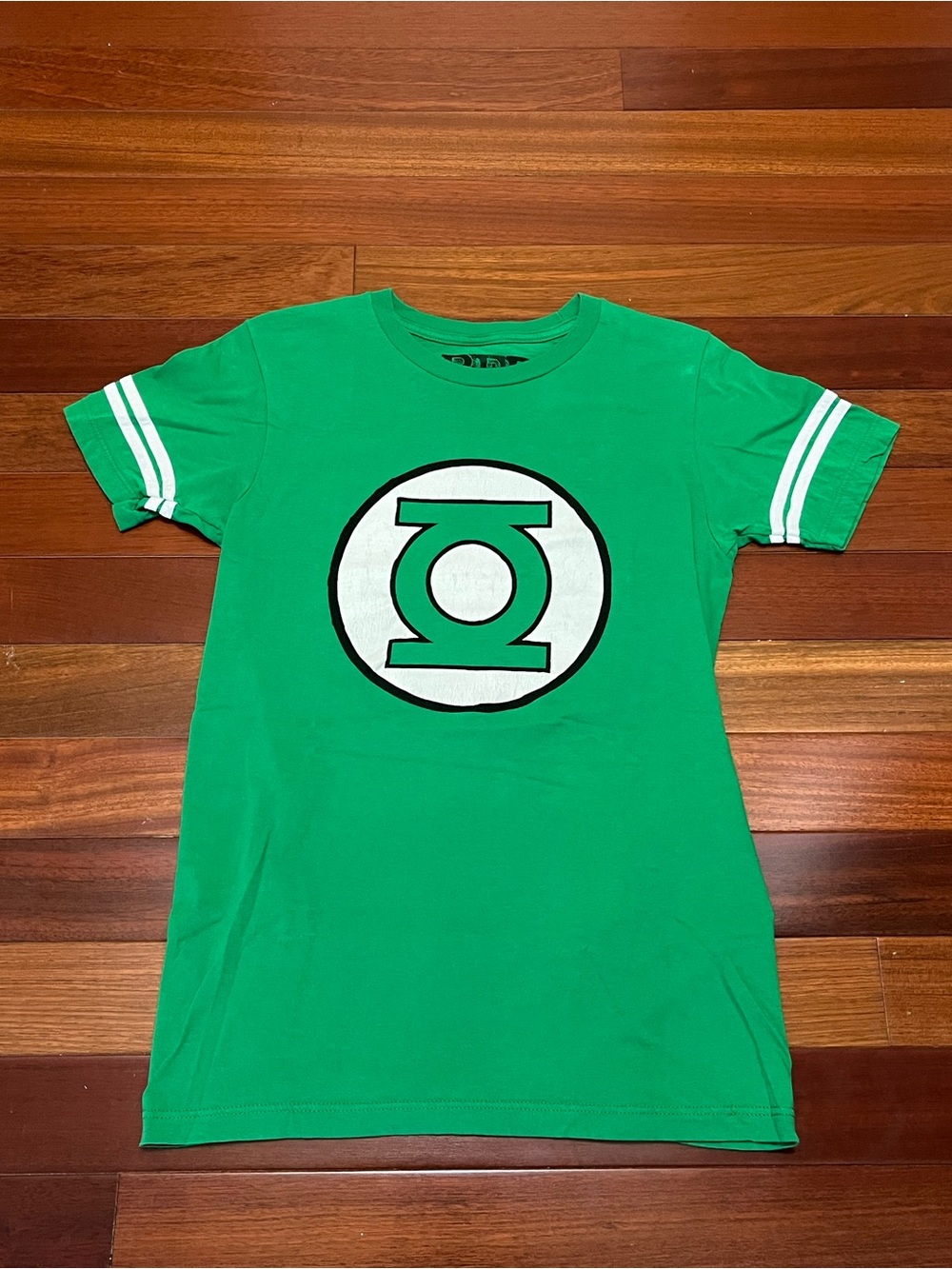 Green Short Sleeve Graphic Tee with White Stripes - Green Lantern Logo